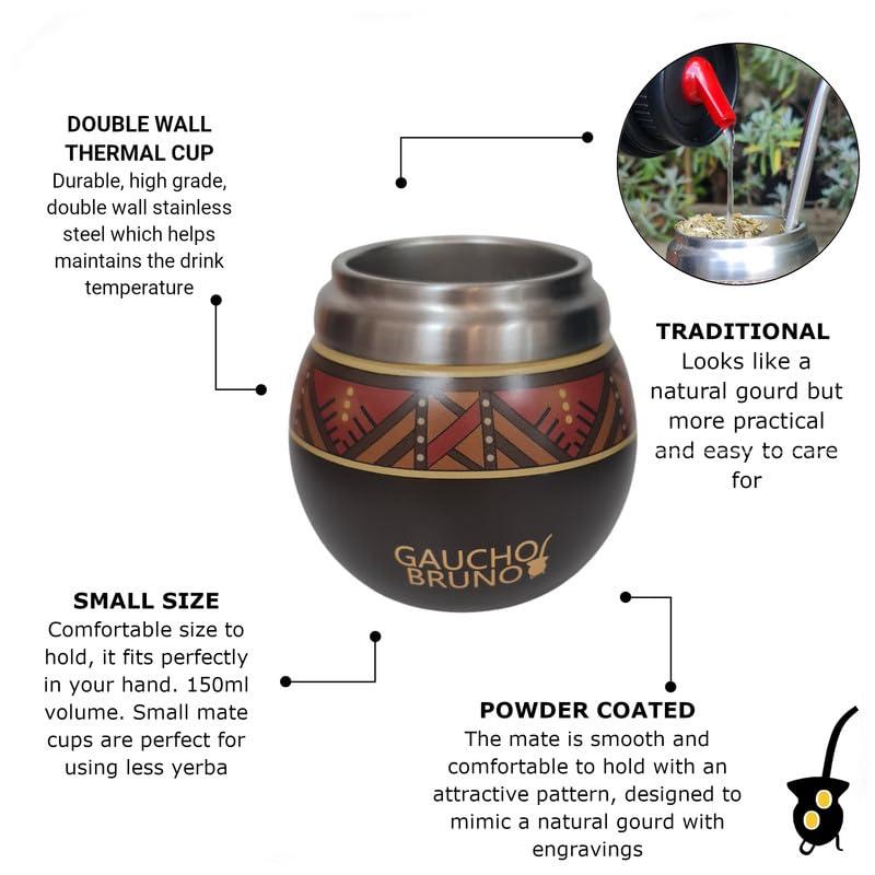 Gaucho Bruno Gaucho Bruno - Stainless Steel Mate to Drink Yerba Mate | Maintains Drink Temperature | Designed to Look Like a Natural Gourd | With Bombilla and 1 Litre Flask with Precision Pour Spout pico Cebador