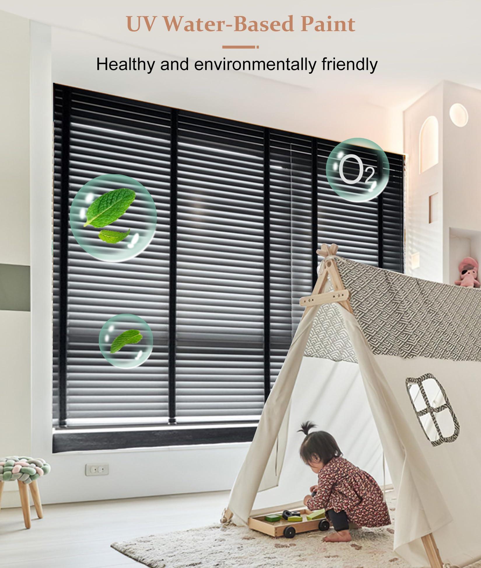 errzom Wooden Window Blinds, Light Filtering Solid Wood Window Blinds, Plantation Blinds Wood Blinds for Windows, Privacy Blackout Shutter Curtains Wooden Blinds & Shade,Black,52'' W x 60'' H