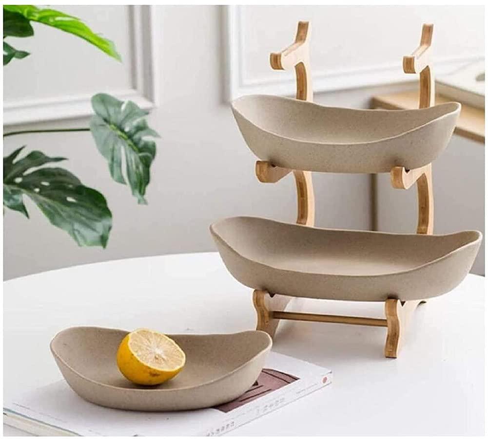 Honent Honent Fruit Basket Fruit Basket, Creative Countertop Ceramic Fruit Cake Stand, 3-Tier Fruit Bowl, Table Decoration Serving Tray, for Fruit, Bread, Snacks, White,Brown
