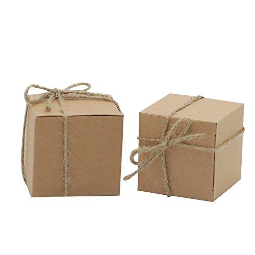 Amajoy Amajoy 50pcs Kraft Favor Boxes with 50pcs Twine, Rustic Kraft Paper Candy Box for Wedding Favor Baby Shower Favor