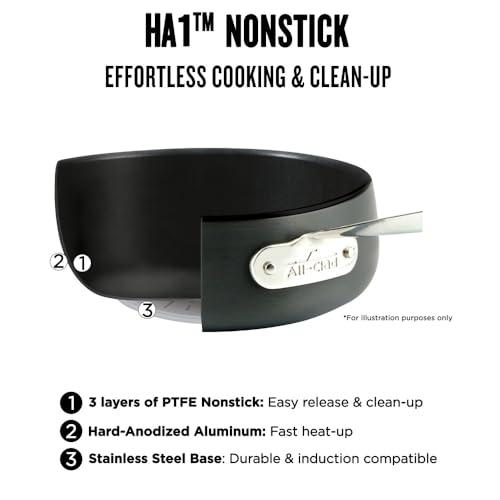 All-Clad All-Clad HA1 Hard Anodized Nonstick Fry Pan 12 Inch Induction Oven Broiler Safe 500F, Lid Safe 350F Pots and Pans, Cookware Black