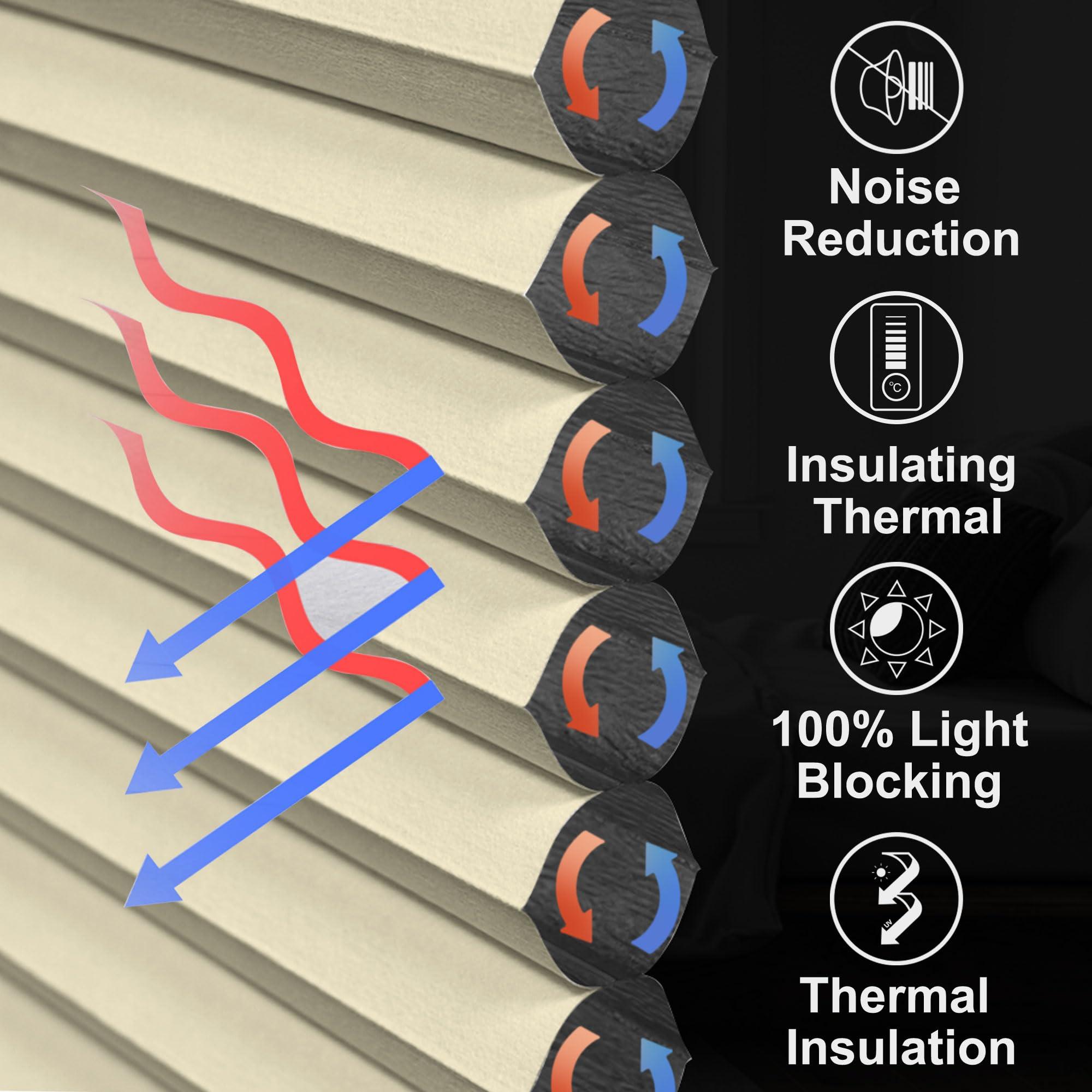 Sulugood Sulugood Top Down Bottom Up Cellular Shades,Blackout Honeycomb Blinds,Easy Install Cordless Cellular Blinds for Window,Beige,64" W x 64" H