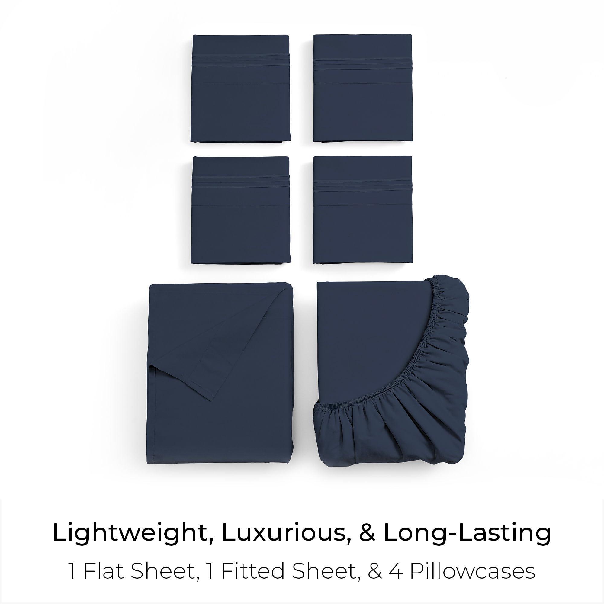 Mellanni Mellanni California King Sheet Set - 6-Piece Iconic Collection Bedding, (Including 4 Pillowcases), 21-Inch Extra Deep Pocket, Easy Care, Ultra Soft, Cooling Sheets, Brushed Microfiber - Navy Blue