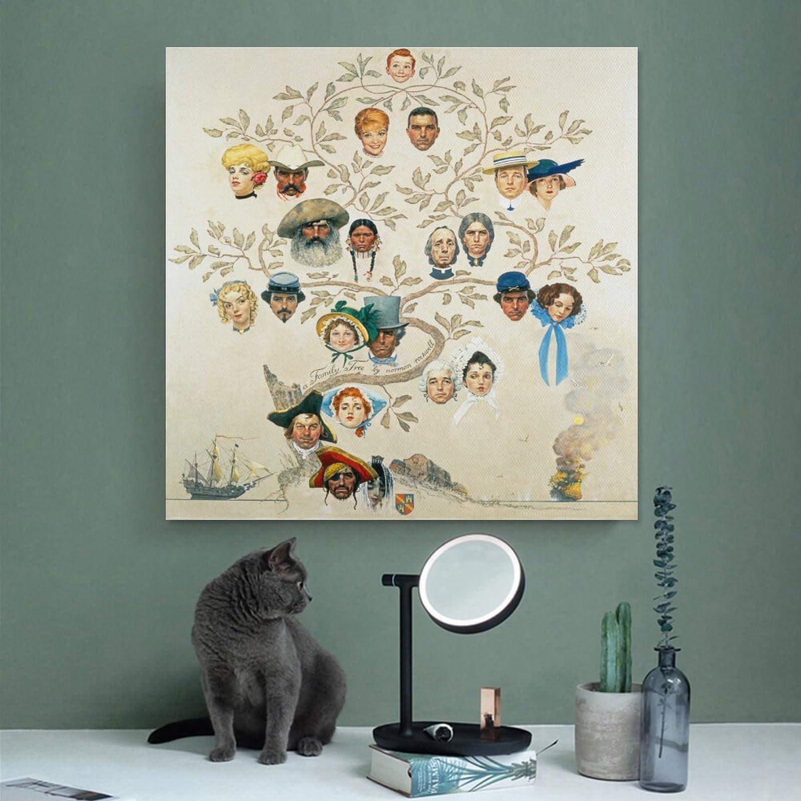ZMLFJEA 41+Norman Rockwell Illustration Art Family Tree, 1959 Poster Print for Teen Boys Room Wall Art Canvas Painting Print Unframed 24x24inch