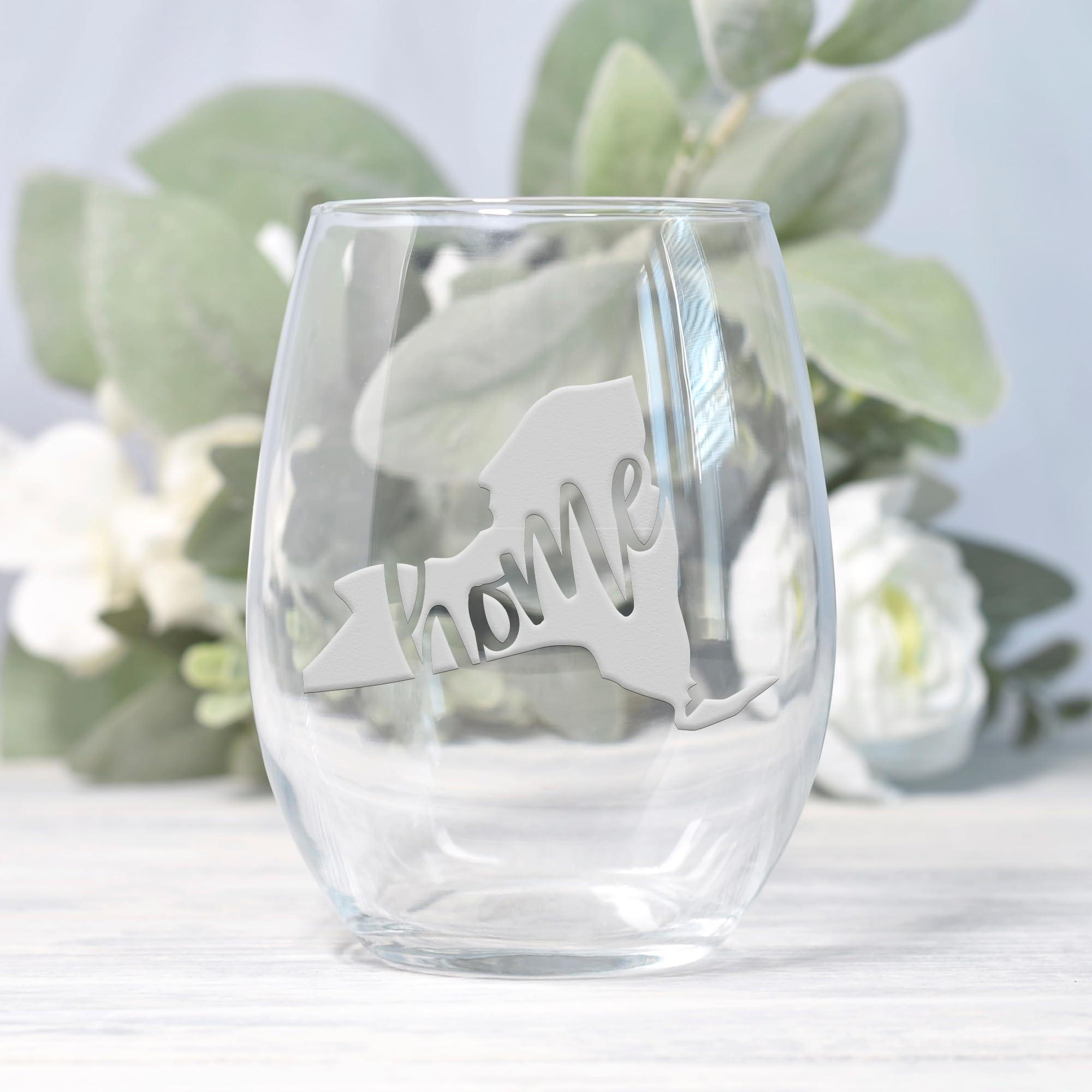LOL Glass New York State Stemless Wine Glass - New York Gift, New York Wine Glass, New York Fan Gift