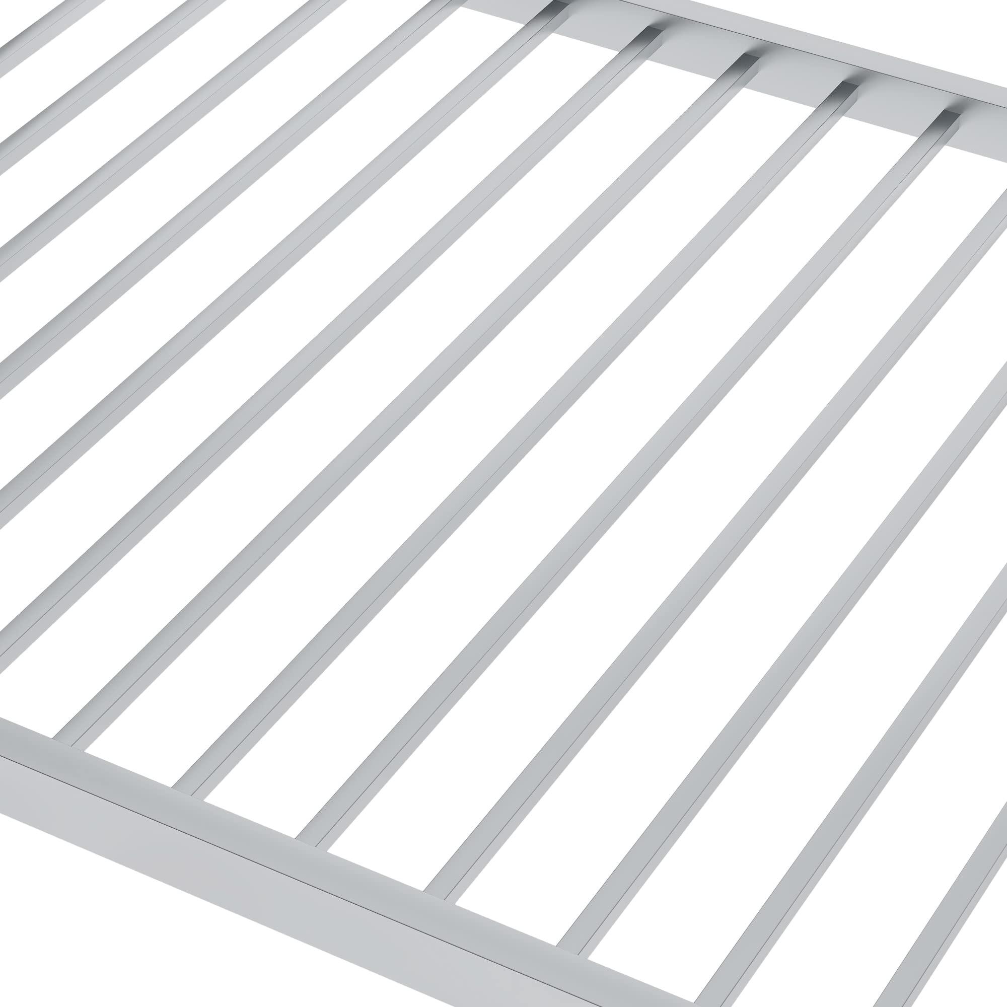 Majnesvon Full Over Full Bunk Bed, Heavy Duty Metal Bunk Bed Frame with Safety Guard Rails and Built in Ladder for Kids Teens Adults No Box Spring Required (Silver, Twin/Twin)