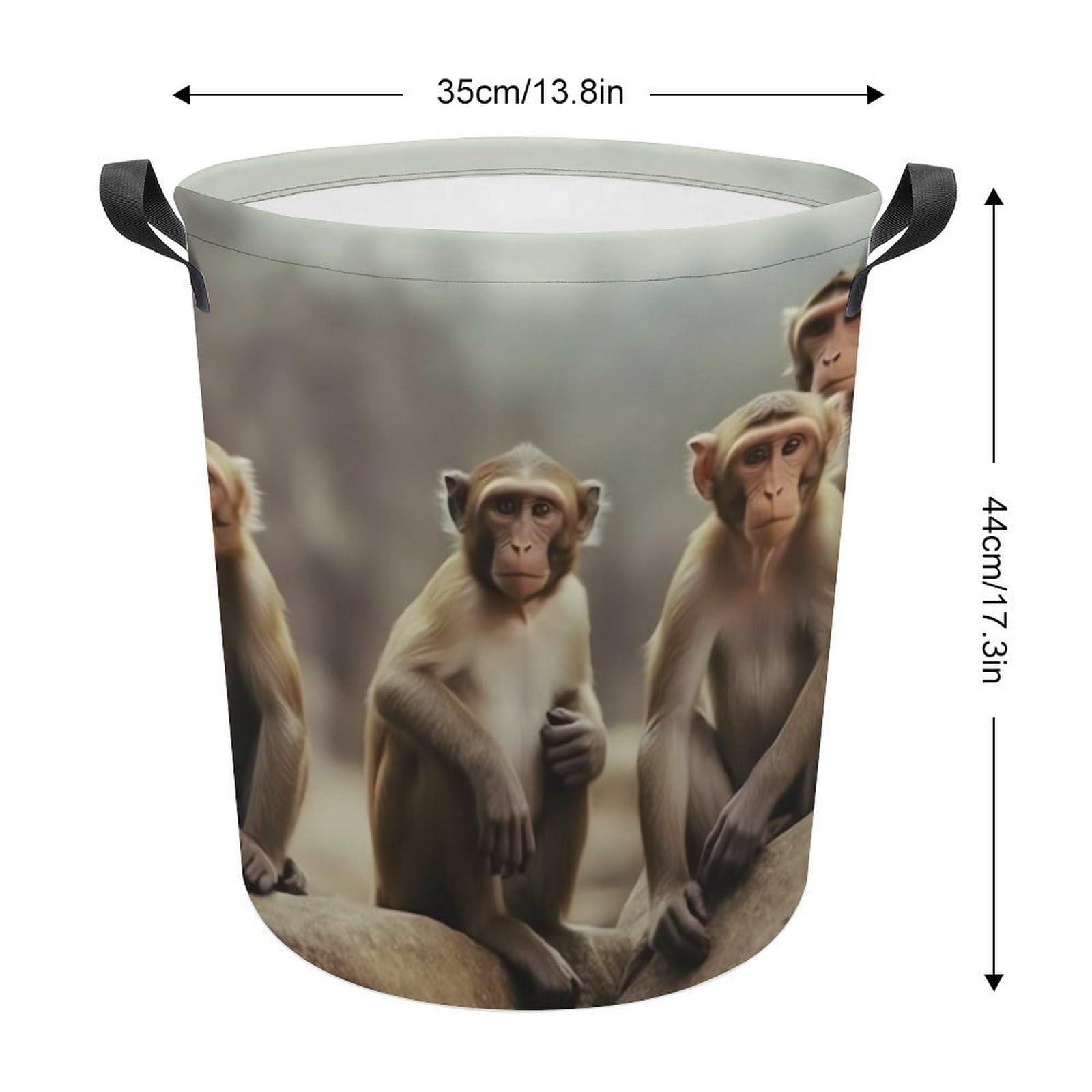 LFDSEPYM LFDSEPYM Laundry Hamper Large Laundry Basket Round Laundry Hampers with Handles Sitting Monkey Dirty Clothes Hamper Storage Basket for Family Bedroom Decoration