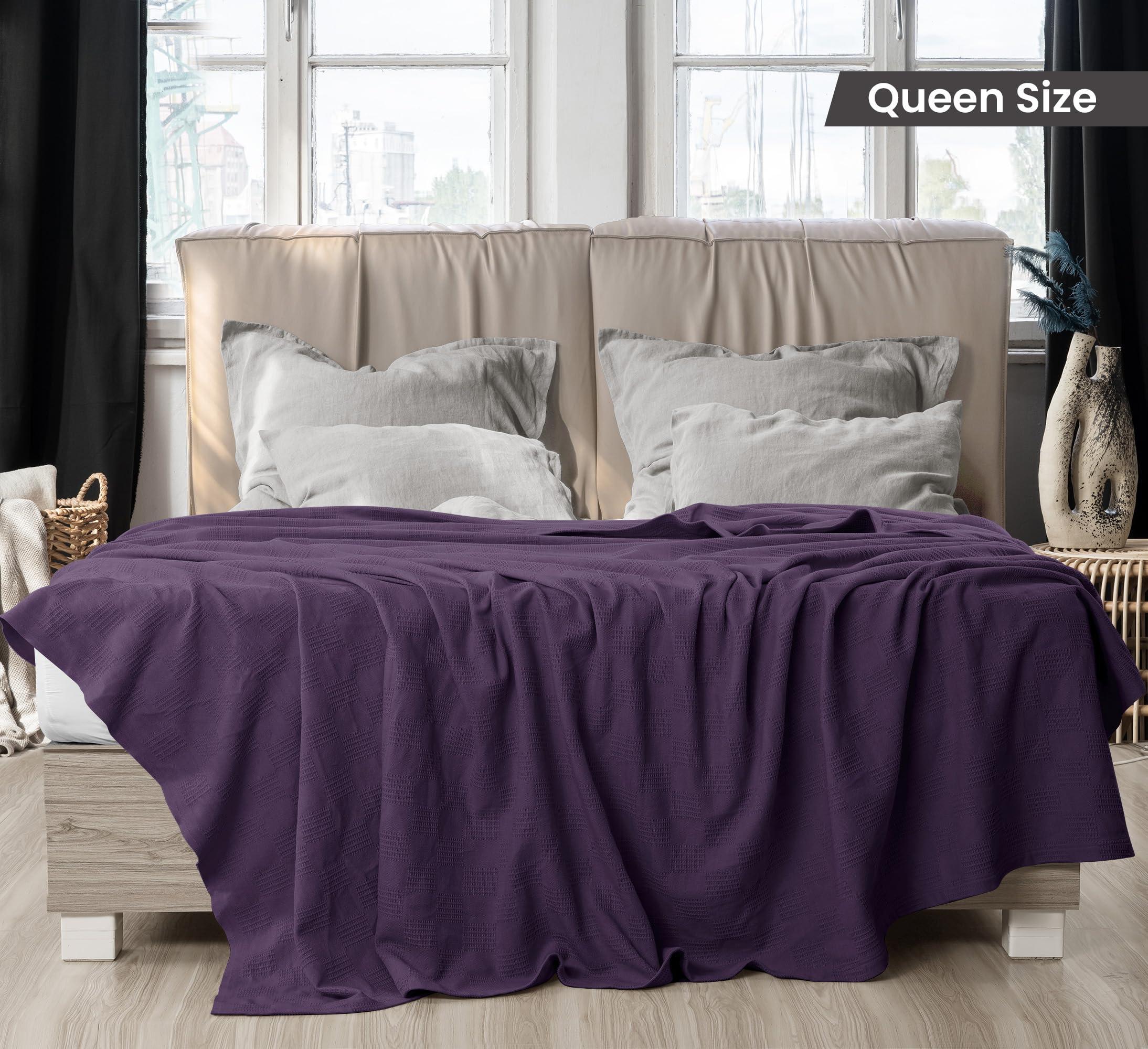 Utopia Bedding Utopia Bedding Plum 100% Cotton Blanket [Queen Size - 90x90 Inch] 350GSM Lightweight, Soft and Breathable Thermal Blanket for All Seasons