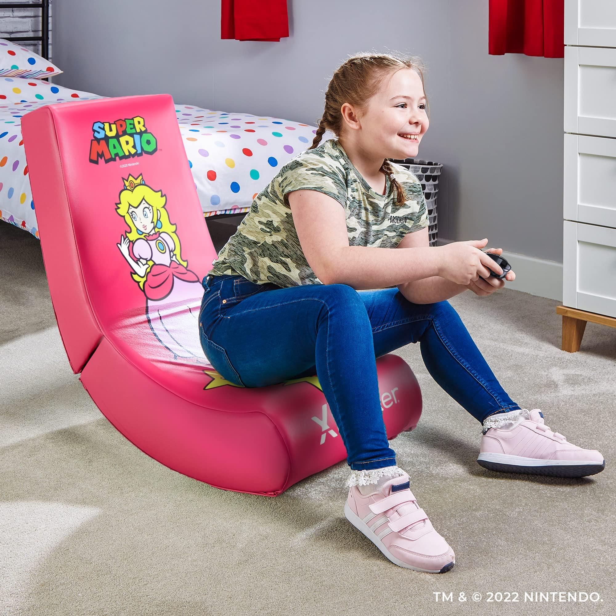 X Rocker X Rocker Super Mario Peach Video Gaming Floor Chair, Official All-Star Edition Nintendo Collectible, Faux Leather, Foldable, 5000201, 33.46\" x 16.14\" x 25.59\", Princess Peach Pink