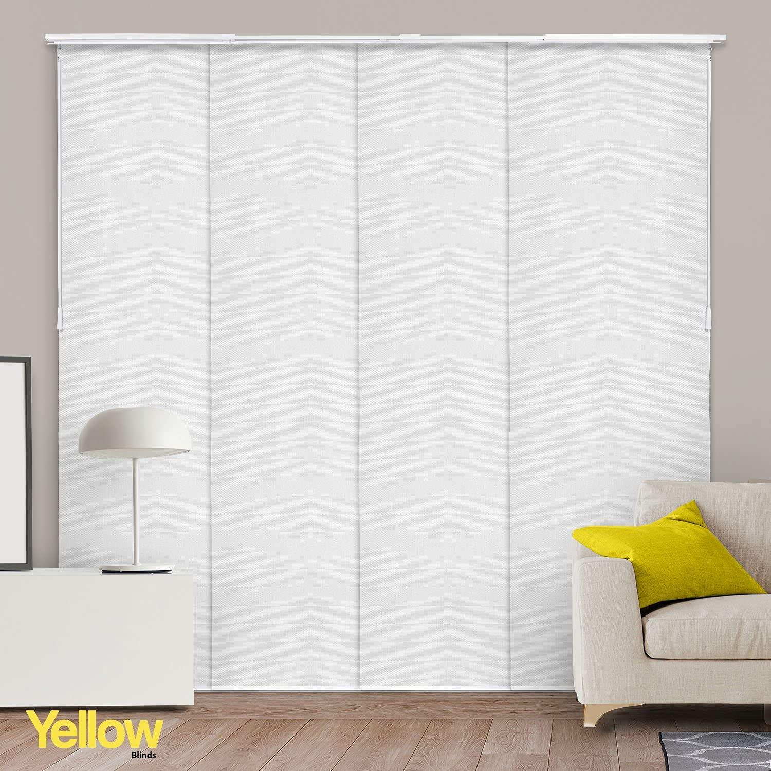 YELLOW BLINDS Adjustable Panel Track Blinds for Sliding Glass Door, 46"-86" W x 0-96" H, Trimmable Vertical Blinds for Patio Doors, Open Spaces and Room Dividers, 100% Blackout, Melrose White, by YELLOW BLINDS