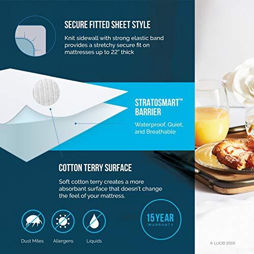 LUCID LUCID Premium Hypoallergenic 100% Waterproof Mattress Protector - Universal Fit, Cotton Terry Top, King