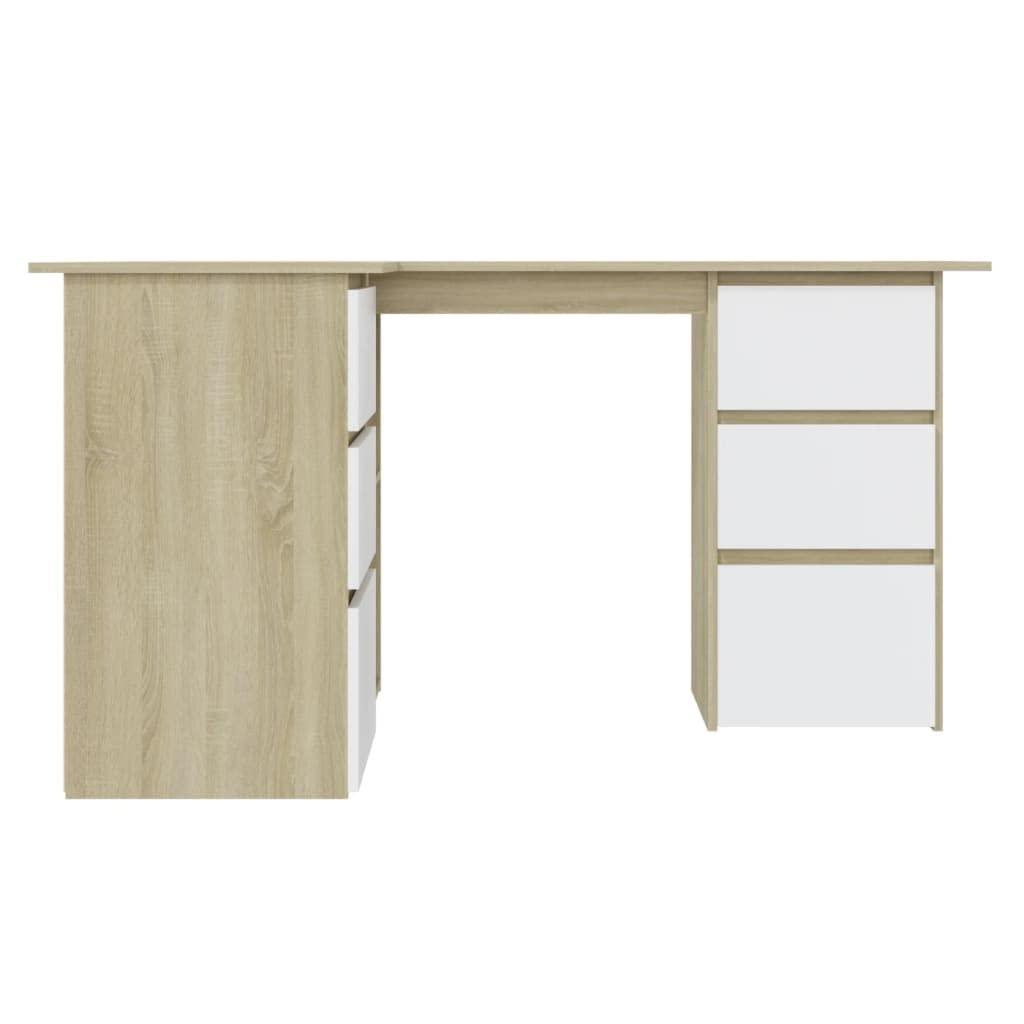 SKM SKM Corner Desk White and Sonoma Oak 57.1"x39.4"x29.9" Chipboard