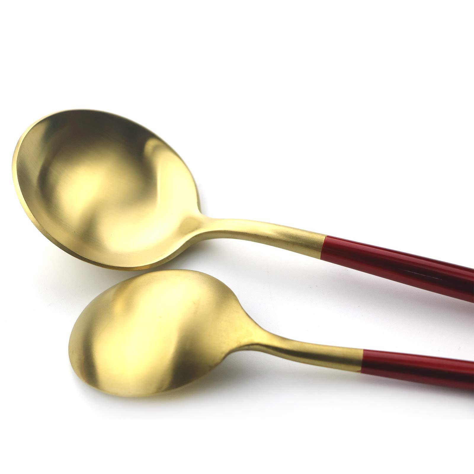 Gugrida Gugrida 20 Pieces Matte Gold Red Handle 18/10 Stainless Steel Silverware Set, Flatware Set Titanium Black Cutlery Set, Utensils Set for Home Restaurant Service Set for 4, Dishwasher Safe (Red Gold)