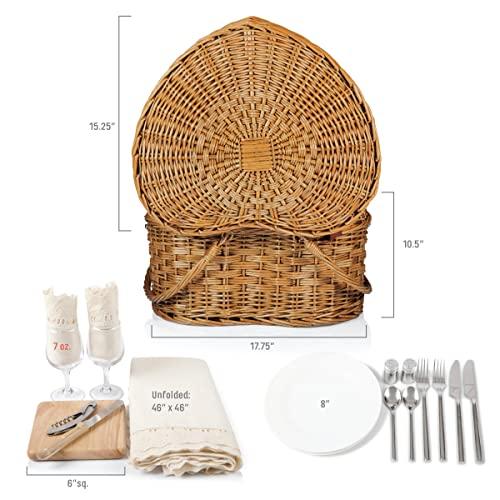 PICNIC TIME PICNIC TIME Heart Wicker Picnic Basket, 2 Person Set, Couple Gifts, (Antique White)