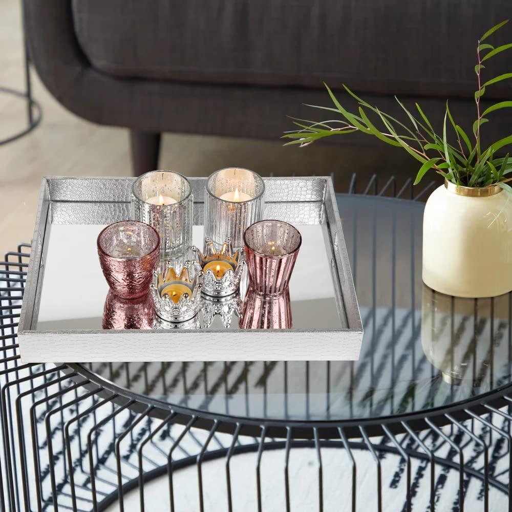 Vixdonos Vixdonos Decorative Mirror Tray Silver Serving Tray Bathrooom Vanity Tray for Makeup,Candle Holders,16.2\'\' X 12.2\" X 2\'\'