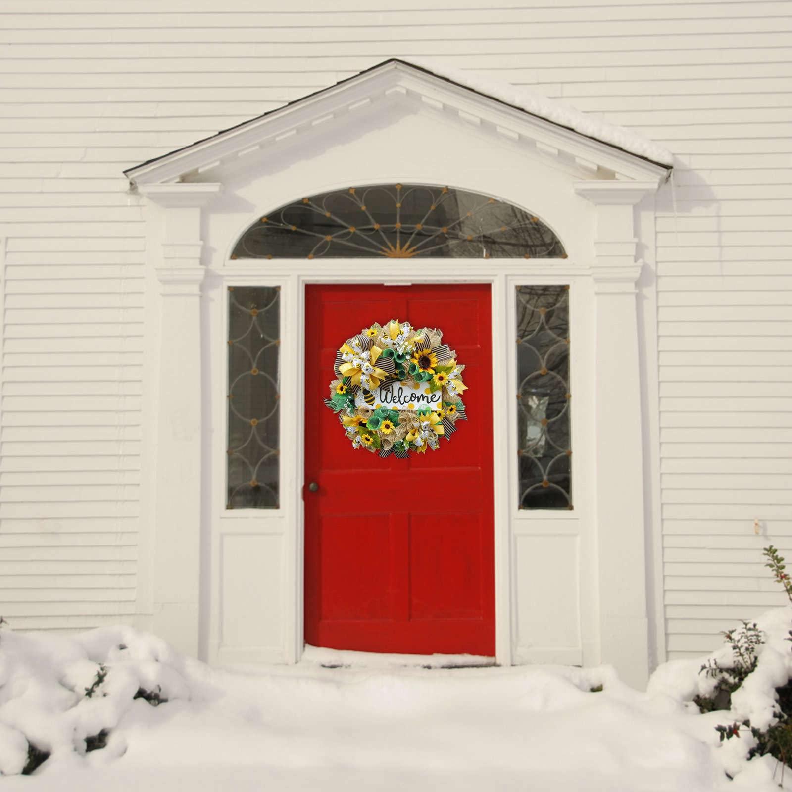 Generic Generic Sunflower Wreath Summer Wreaths for Front Door, Sunflower Wreath Reef Sunflowers Holiday Outdoor Ornaments Butterfly Party Home Pansy Garland Bumble Bee All Seasons, Yellow