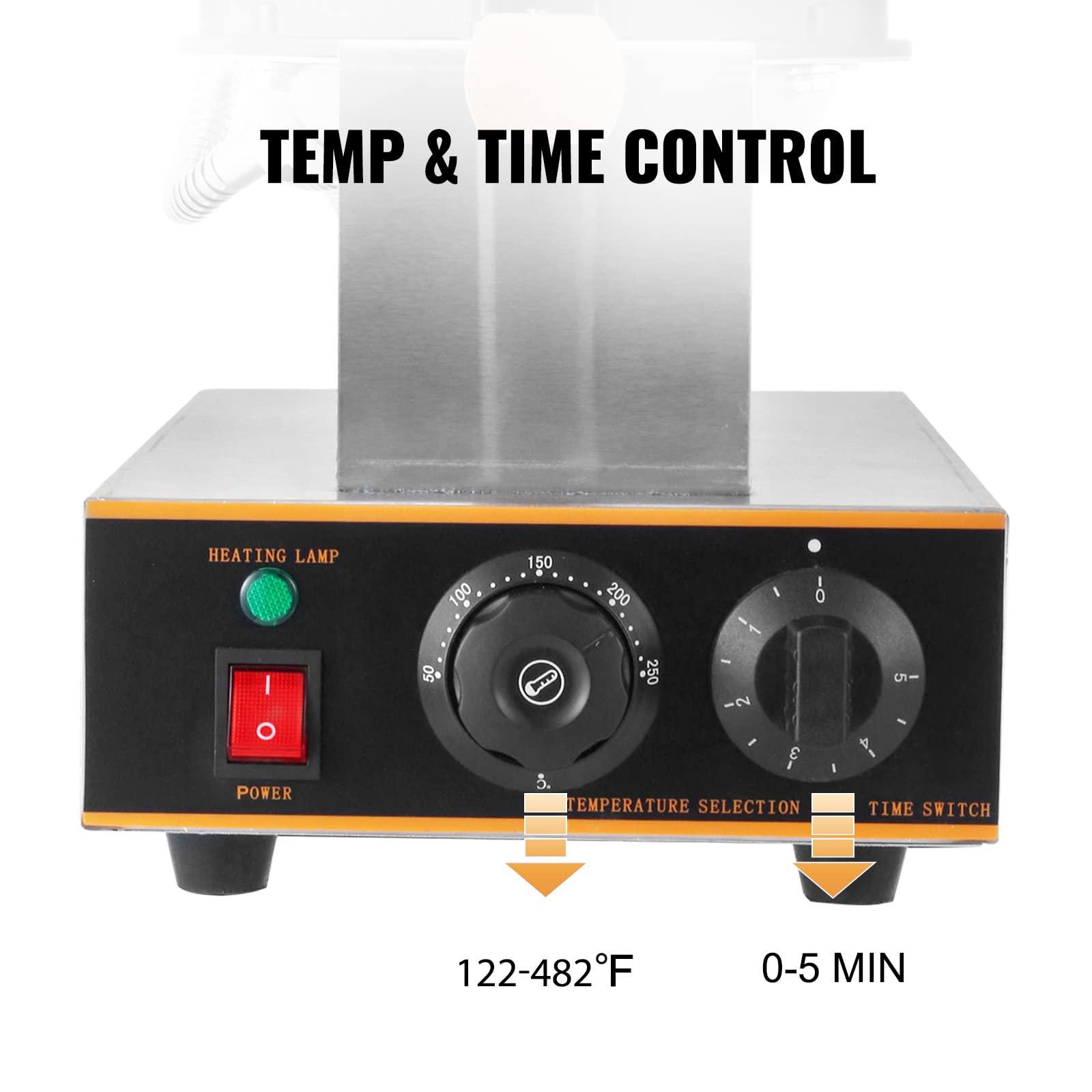 VEVOR VEVOR Commercial Bubble Waffle Maker, 1400W Egg Bubble Puff Iron w/ 180 Rotatable 2 Pans & Wooden Handles, Stainless Steel Baker w/Non-Stick Teflon Coating, 50-250/122-482 Adjustable