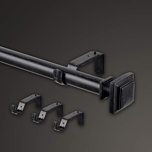 MODE MODE Farmhouse Collection 1 1/8" Diameter Curtain Rod Set with Cottage Square Curtain Rod Finials and Steel Wall Mounted Adjustable Curtain Rod, Fits 72 to 144 Windows, Weathered Black