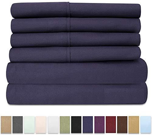 Angel\'s Bedding Angel\'s Bedding 100% Egyptian Cotton Sheet Set of 6 Piece, 1000 Thread Count (1 Flat Sheet, 1 Fitted Sheet with 18\" Deep Pocket, 4 Pillowcases),Navy Blue_Queen