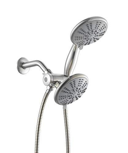 Ana Bath Ana Bath 5-Inch Anti-Clog High Pressure LARGE Dual Shower Head with Handheld Spray - 5 Unique Spray Modes/BRASS CONNECTOR/5 Ft Stainless Steel Hose/Spot Resist Brushed Nickel