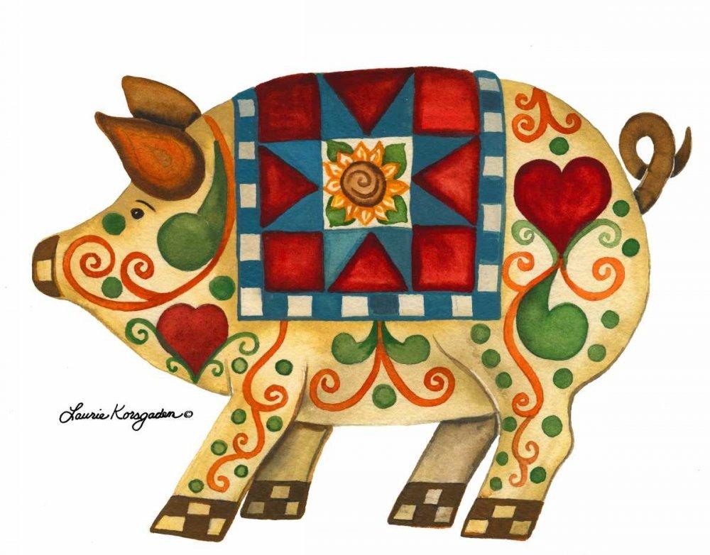 Posterazzi Posterazzi PDXLKRC3647LARGE Festive Pig Photo Print, 36 x 24, Multi