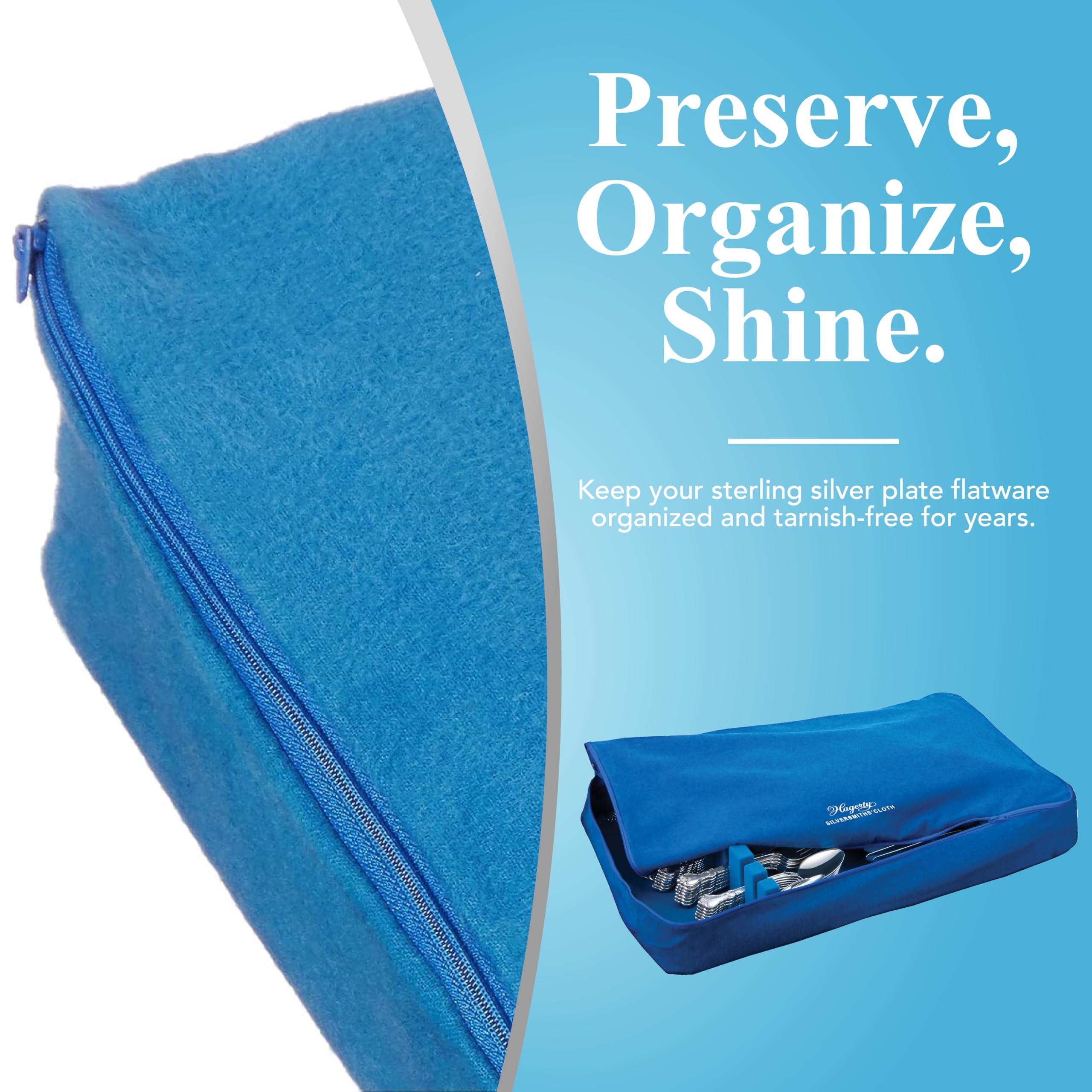 W. J. Hagerty Hagerty Zippered Flatware Storage Drawer Liner Tarnish Preventative Silverware Organizer, Large Container, Cutlery Holder, and Utensil Keeper Bag, Made in USA, Kosher Certified,Blue, 19\" x 12\" x 2.5\"