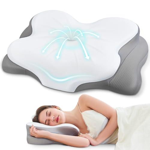 Fyova Fyova Cervical Neck Pillow, Odorless Ergonomic Memory Foam Pillows, Adjustable Memory Foam Neck with Breathable Pillowcase, Contoured Support for Side Back Stomach Sleepers