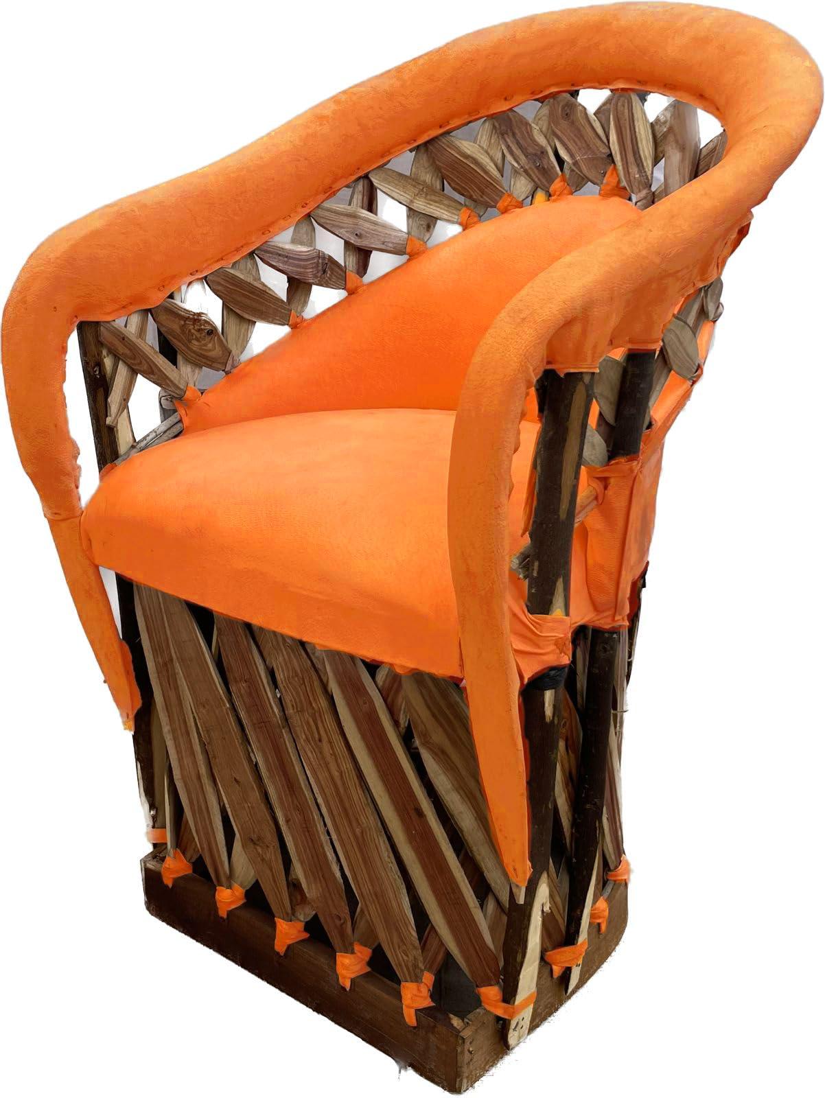 Generic Furniture Equipal Rustico Charro Style Chair with Crosses Wood, made in Mexico by Equipales San Jose ideal for Home, Bar, Restaurant, Office, Hotel, Garden, Living room, Cafeteria (Orange)