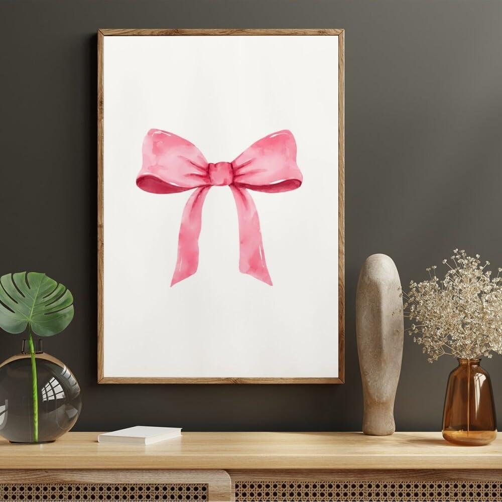 Generic Pink Poquette Bows Poster Coquette Room Decor Preppy Poster Pink Poquette Bows Canvas Print Beautiful Dorm Room Room Teenage Wall Art Bedroom Wall Decoration16x24inch Framed