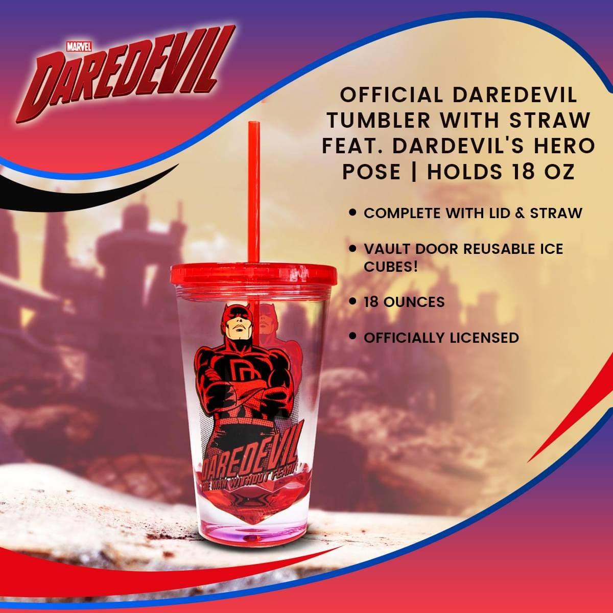 JUST FUNKY JUST FUNKY OFFICIAL Daredevil Reusable Tumbler With Straw | Feat. Dardevil\'s Hero Pose | Holds Up To 18-Ounces Of Your Favorite Beverage