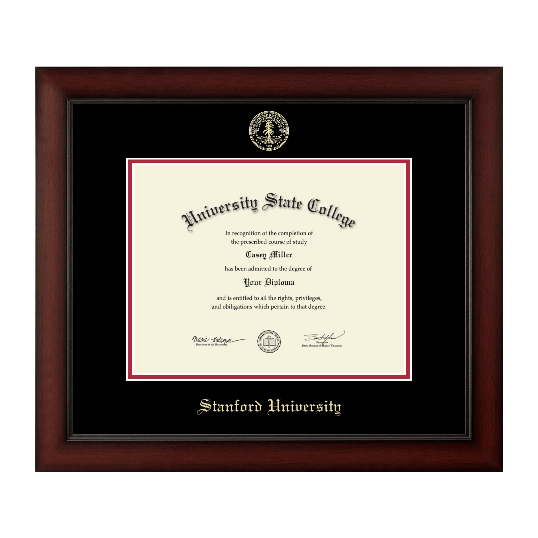 Framerly Framerly - Stanford University 11\" W X 8.5\" H Diploma Frame - Fits a Bachelor\'s, Master\'s and Phd - Gold Embossed Diploma Frame - Cherry Moulding with Black and Red Matting - Officially Licensed