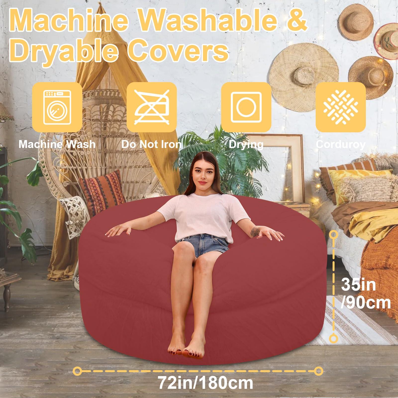 JZGYDD Bean Bag Chair with Filler, Giant Memory Foam Bean Bag Chair, Comfy Bean Bag Chair for Adults/Teens Round bean bag fluffy for Living Room Bedroom (wine red,7ft)