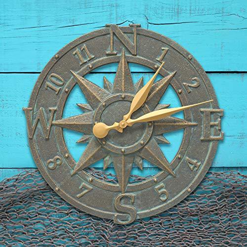 Whitehall Whitehall Products Compass Rose Clock, Bronze Verdi
