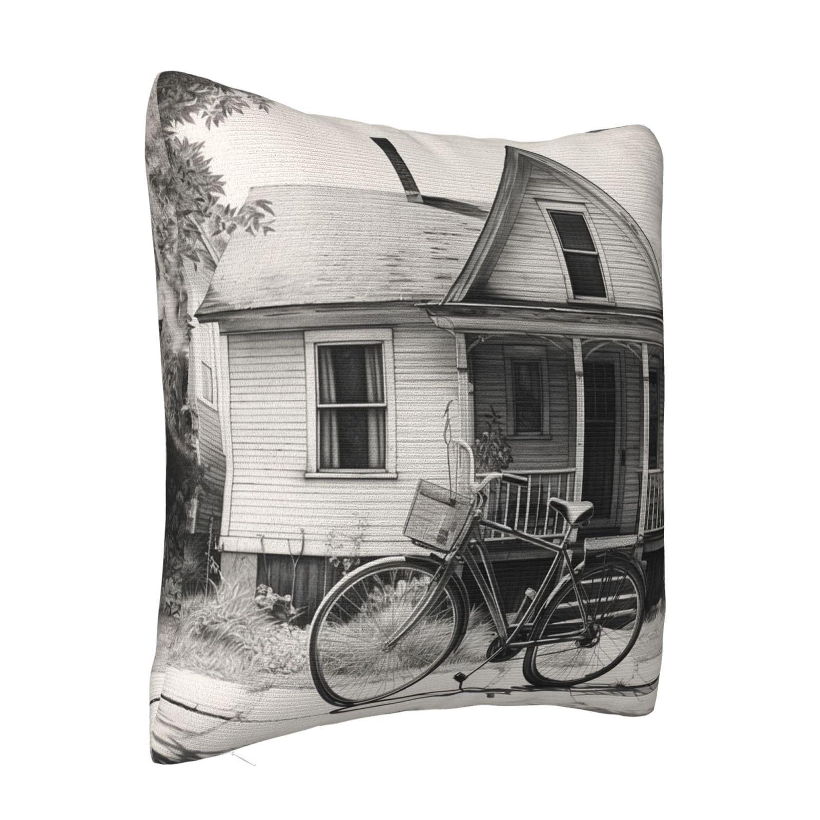 VTCTOASY VTCTOASY Decorative Throw Pillow Covers 20\"x20\" Square Pillow Covers Old Bicycle Throw Pillow Cover for Sofa Double Sided Plush Pillow Case Cushion Case for Living Room