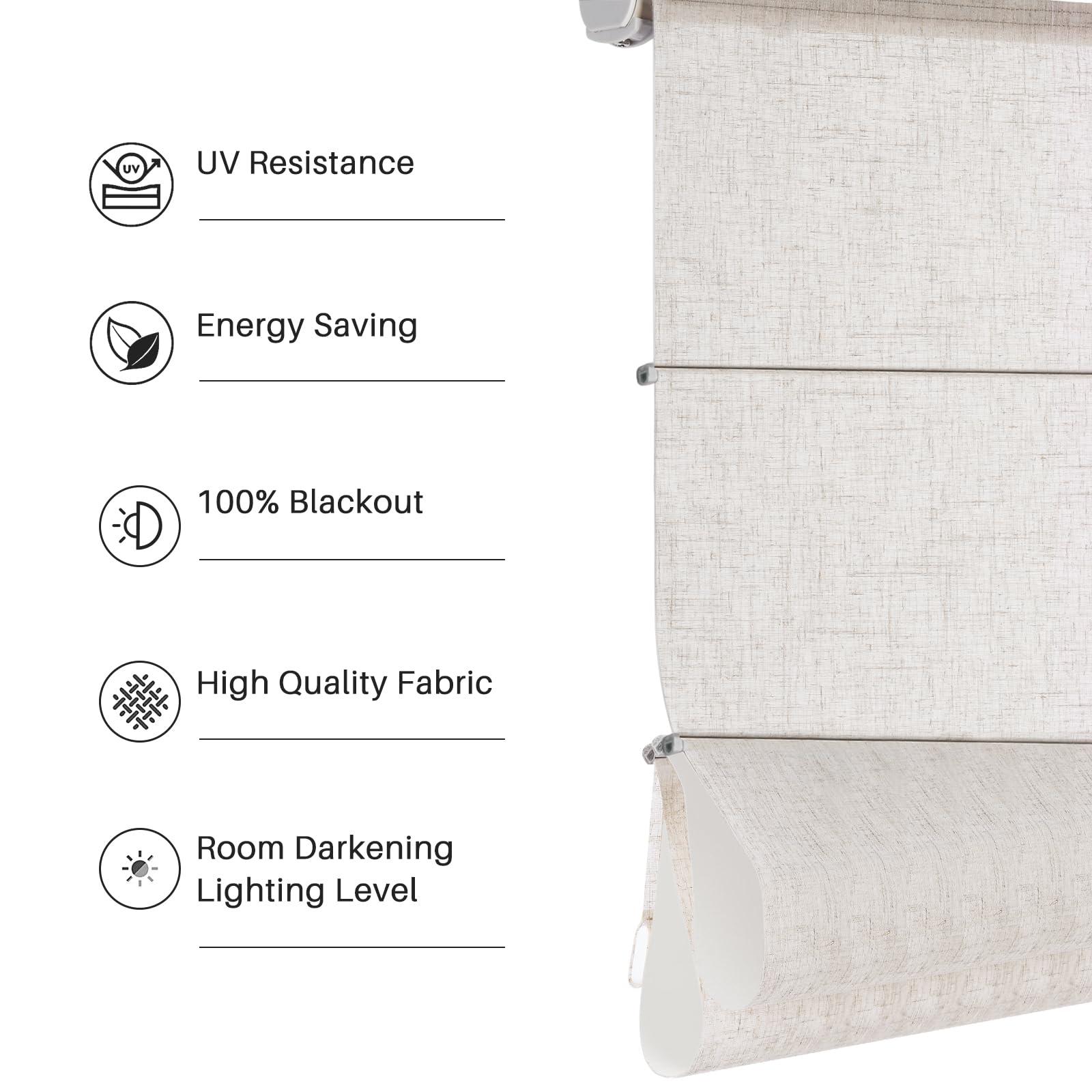 Hiifroy Hiifroy Roman Shades for Windows, 100% Black Out Thermal Insulated Heat Blocking Room Darkening Window Blinds for Home Living Room Decor,Blackout Linen 54" W x 72" H