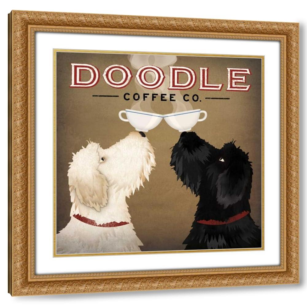 ArtDirect Fowler, Ryan 20x20 Gold Ornate Frame and Double Matted Museum Art Print Titled Doodle Coffee Double IV