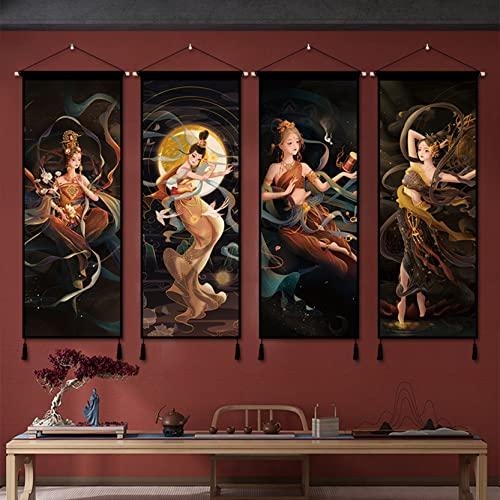 ThAyLa Handmade Tassel Wall Tapestry, Tassel Tapestry Wall Hanging Dunhuang Flying Fairy,small Wall Tapestries with Tassels,Cotton Linen Fabric Wall Art Tapestry for Dining Room Office,P-45x65cm (Color : L