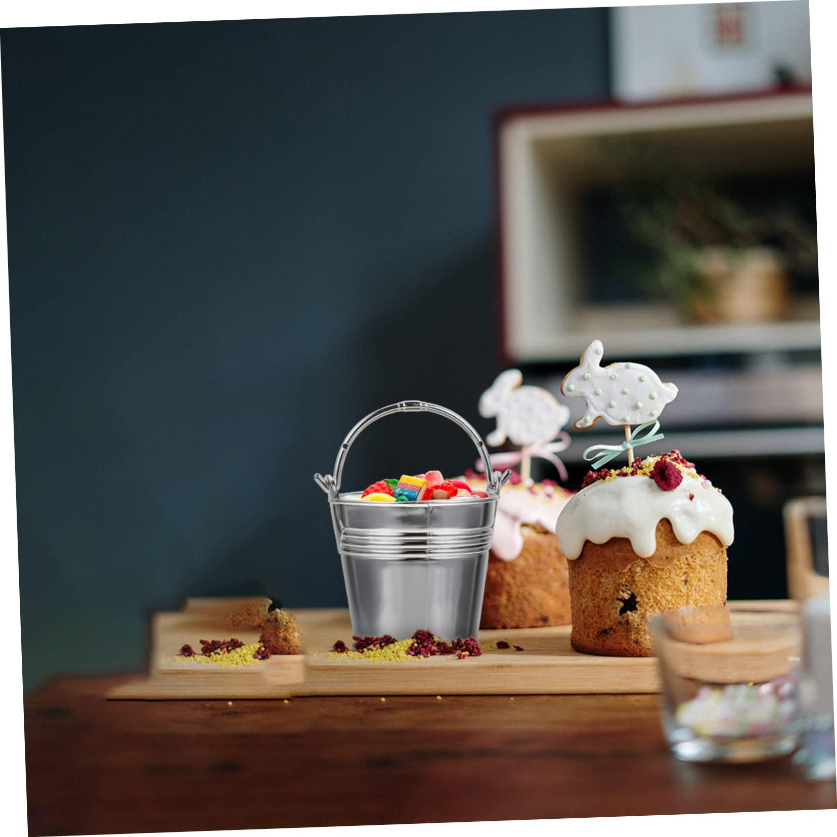 MERRYHAPY MERRYHAPY 10pcs Snack Bucket Maple Syrup Candy Mini Pail Jars Popcorn Grease Container Candy Tray Wicker Test Tube Holder Dispenser Foldable Mini Galvanized Buckets Basket Kit Silver Plastic