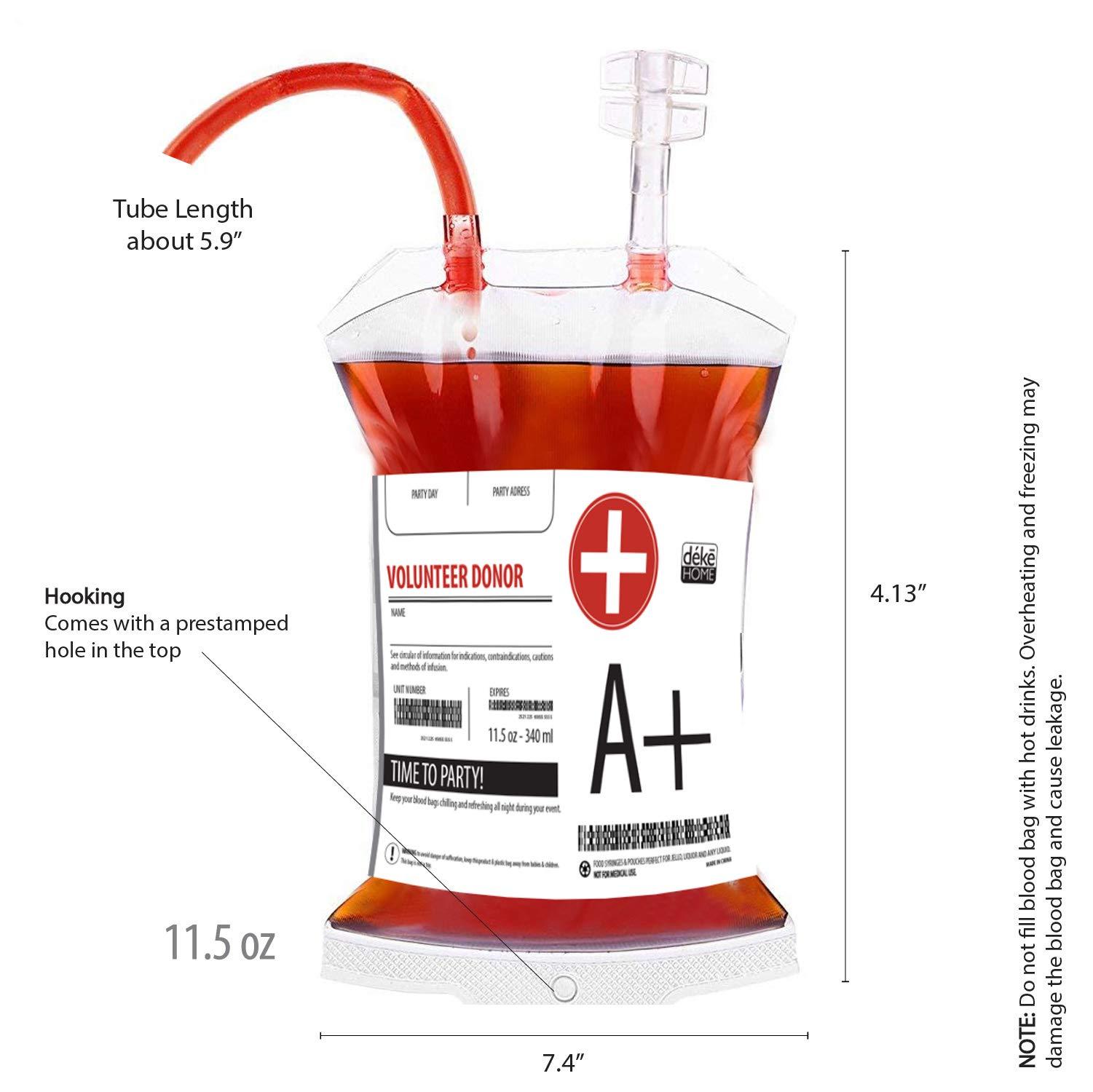 Deke Home Deke Home - Fake IV Blood Bags for Drinks with Extra Syringe, Labels & Clips. Reusable Blood Bag. Drink Pouches. Food Grade, Perfect for Halloween, Party and Decor (Pack of 20, 20, Count)
