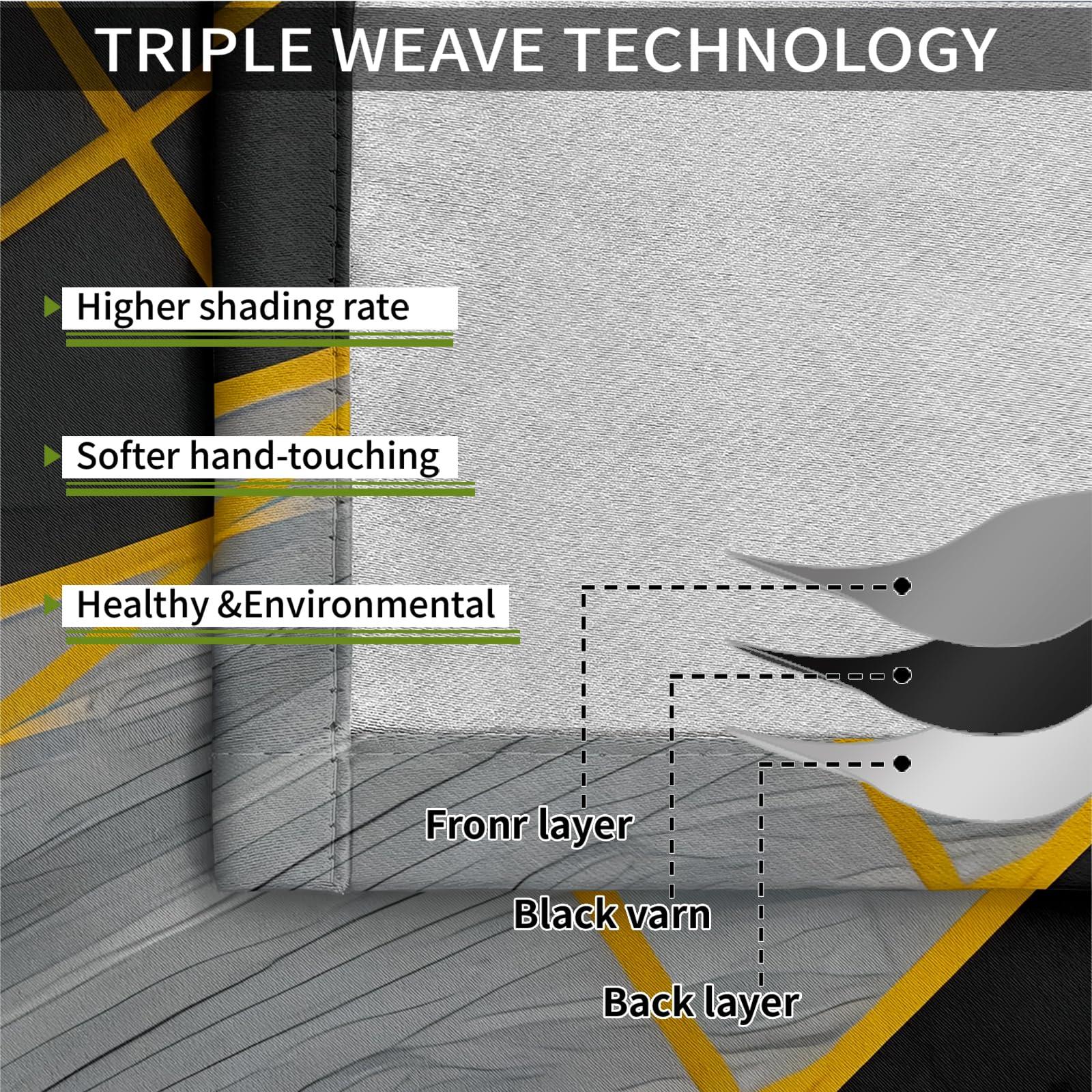 FNOIMO Black and Gray Irregular Geometry Blackout Curtains, Golden Luxury Abstract Lines Grommet Drapes 2 Panel Set, Grommet Thermal Insulated Window Curtain for Living Room Bedroom Office 104"W x 84"L