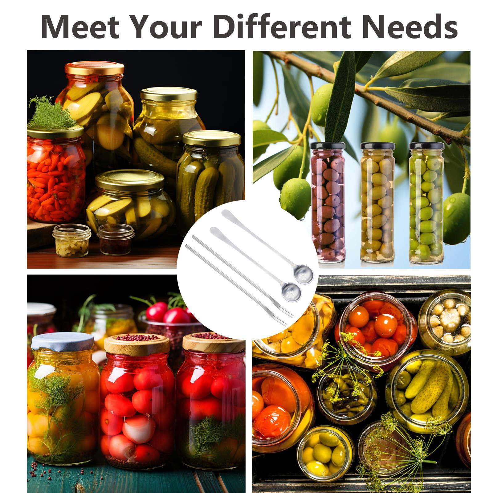 Asanta 4 PCS Olive Spoon and Pickle Fork, 7.5 Inch Olive Spoons with Holes, 8.6 Inch Pickle Forks for the Jar, Stainless Steel Long Handle Food Picker for Pickle, Asanta Jars Serving Spoon and Fork Set