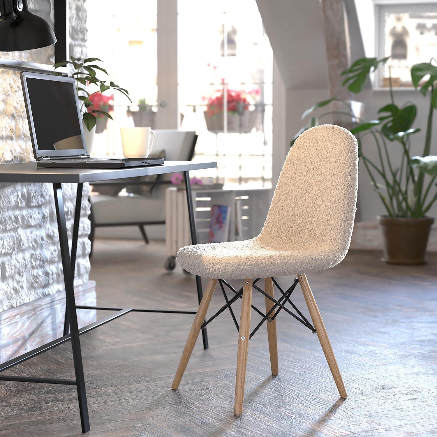 Flash Furniture Flash Furniture Zula Modern Padded Faux Faux Shearling Accent Chair - Padded Off-White Faux Shearling Upholstery - Beechwood Legs