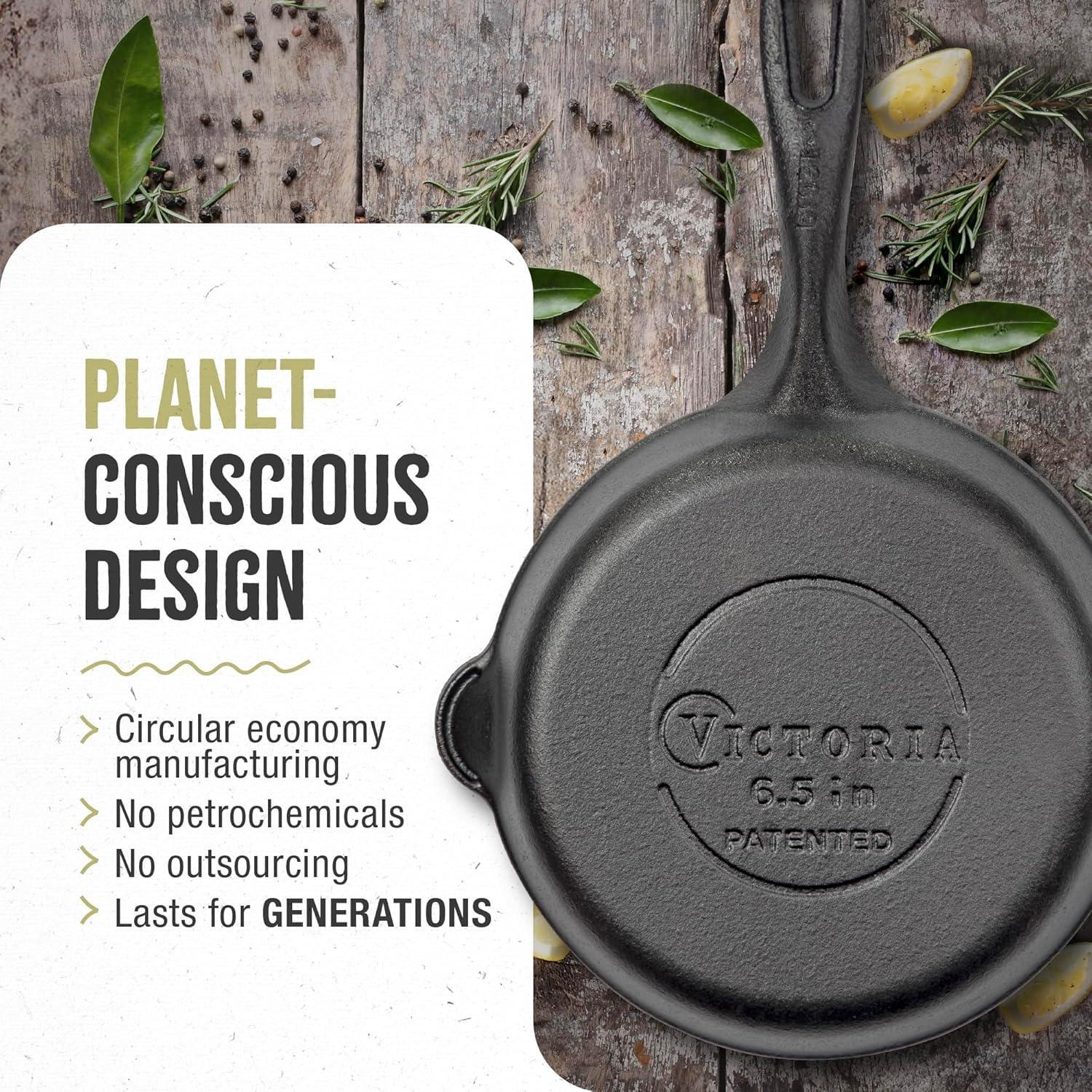 Victoria Victoria 6.5 Inch Mini Cast Iron Skillet. Small Frying Pan,Seasoned with 100% Kosher Certified Non-GMO Flaxseed Oil (SKL-206)