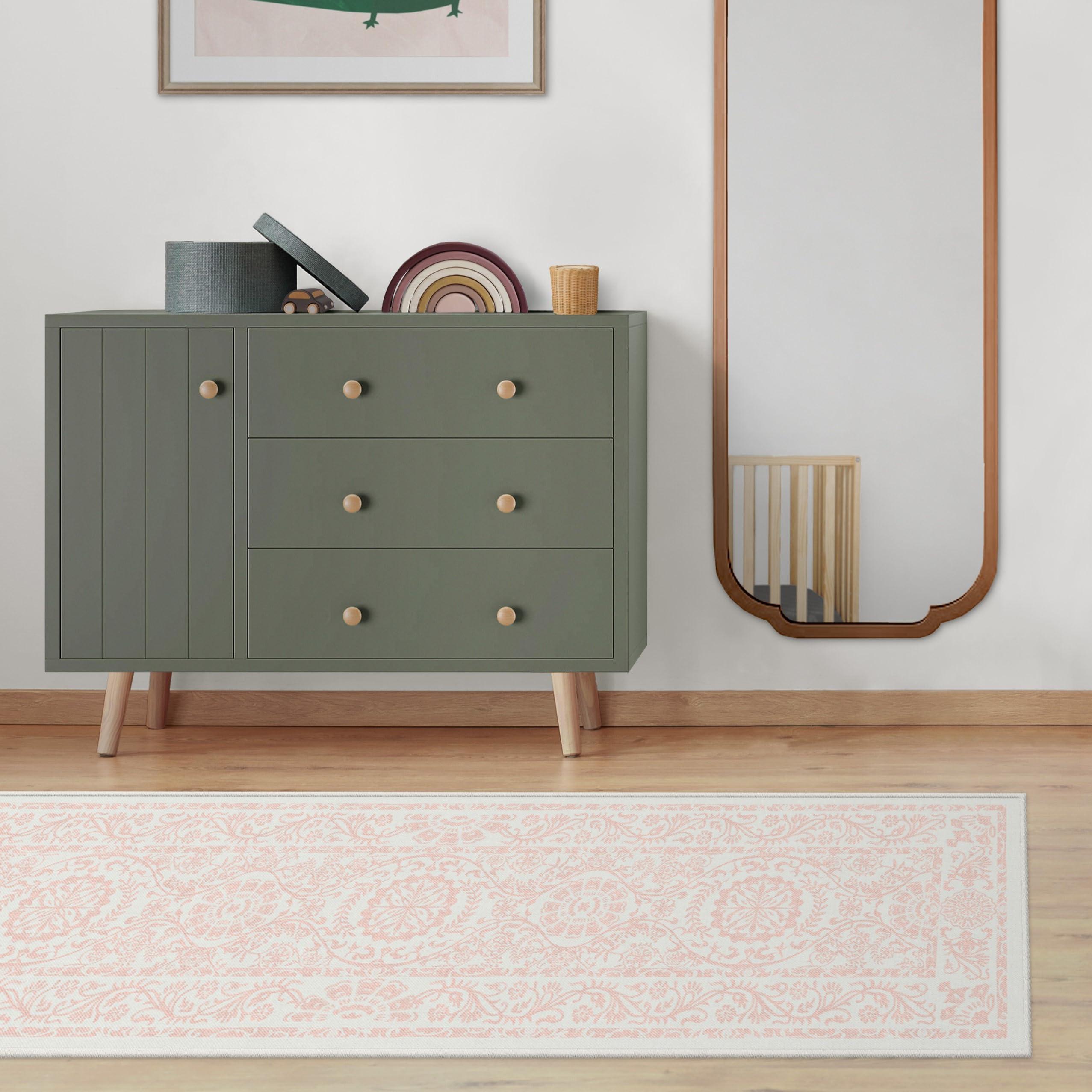 RUGGABLE Ruggable Washable 8x10 Large Area Rug, Delphina Powder Pink, Premium Rugs for Living Room, Bedroom, Kitchen, Office, Classroom with Gripper Non Slip Pad