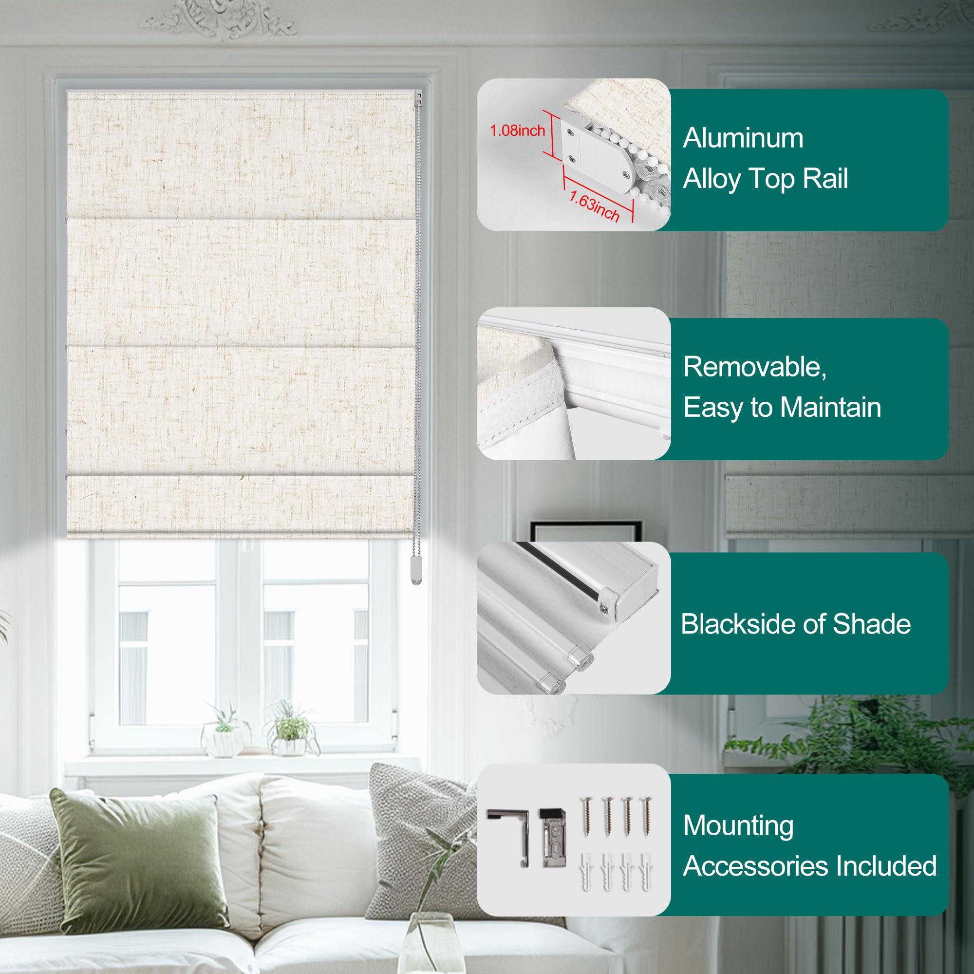 BERISSA BERISSA Roman Shades for Windows, Blackout Roman Blinds,Room Darkening Thermal Insulated Window Shades for Home Living Room Bedroom,Linen Beige,57" W x 72" H