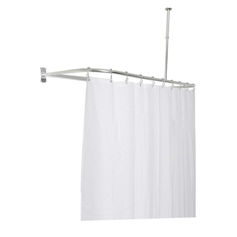 Utopia Alley Utopia Alley Rustproof Aluminum Shower Rod - Chrome | D-Shape Shower Rod with Ceiling Support, Shower Curtain Rod for Bathroom Shower, Perfect for Freestanding Tubs and Showers (61"L x 28"W)