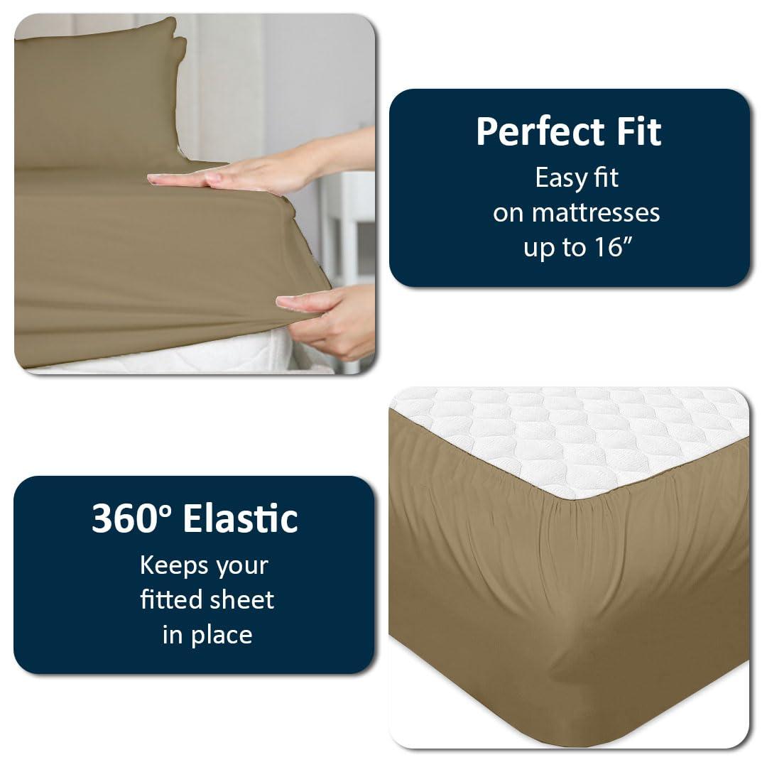Cottingon Sheets for Sleep Number Bed Split King,Split Top King Sheets for Sleep Number Bed,100% Egyptian Cotton,Taupe Solid,28 Split-King,400 TC,16 Inch Deep,Split King Sheets for Sleep Number Beds