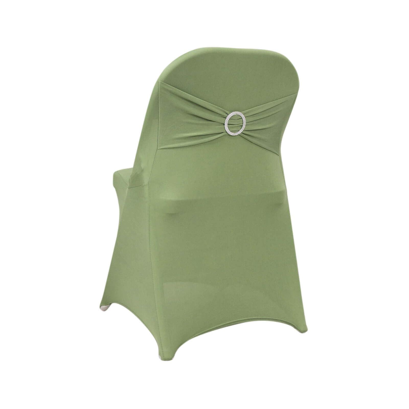 Balsa Circle Balsa Circle Sage Green Spandex Folding Chair Cover Silver Rhinestone Buckled Sash Band Wedding Linens Decorations Reception Supplies