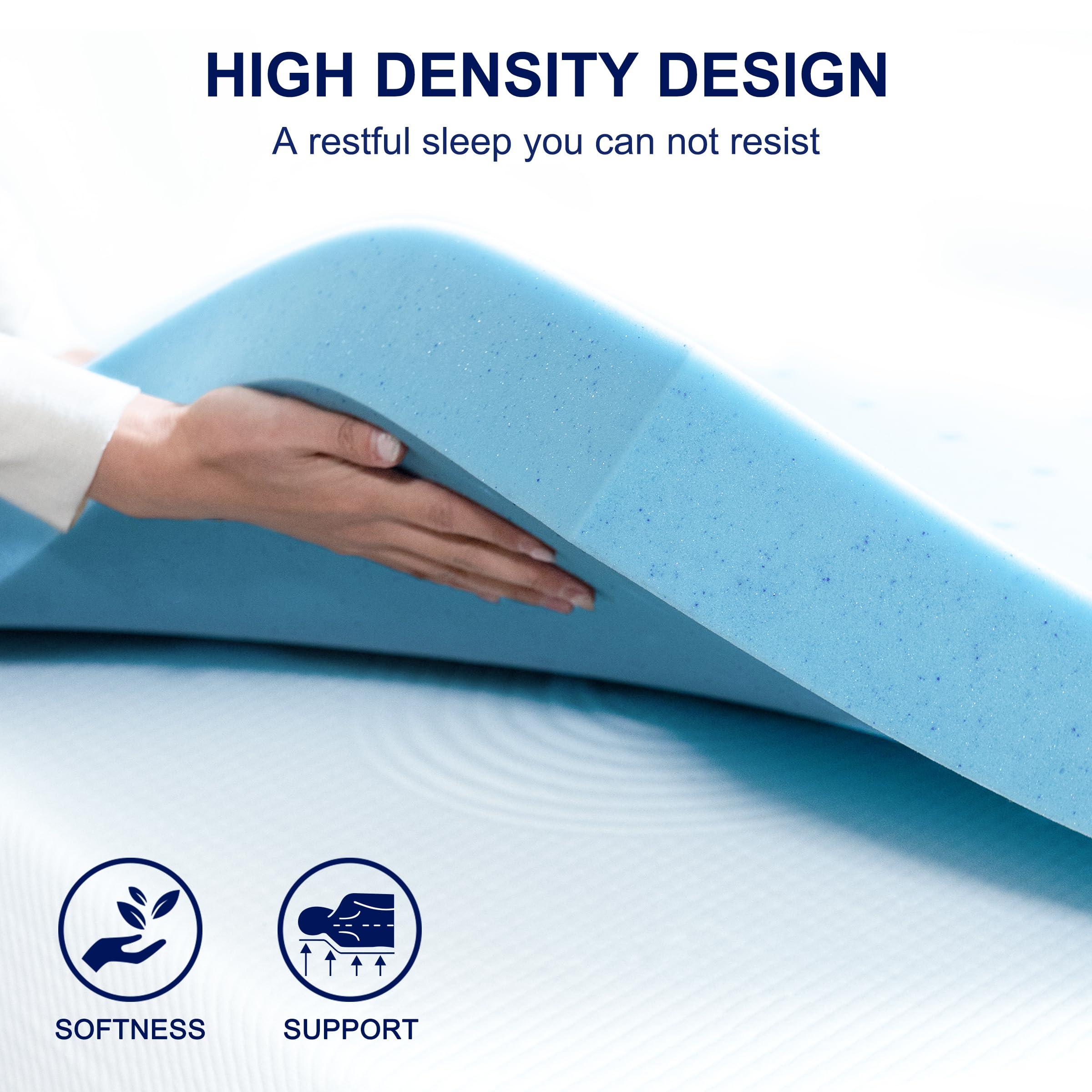 SUBRTEX Subrtex 4 Inch Memory Foam Mattress Topper Mattress Pad Ventilated Gel Infused Bed Foam Topper for Pressure Relieving, CertiPUR-US Certified, Queen, Blue