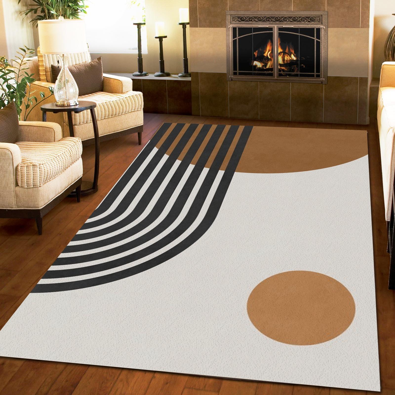 STRELEC Modern Mid Century Geometry Soft Area Rugs, Nordic Boho Sun Kitchen Rug, Non Slip Thin Easy Clean Washable Nursery Mat for Living Room Bedroom Hallway Entryway Kitchen Office 6x9ft